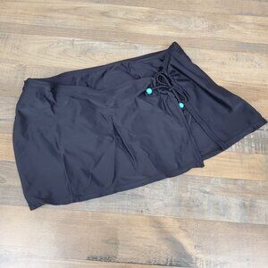 Ocean Dream Black Drawstring Bikini Bottom Skirt Aqua Bead Accent Size 14